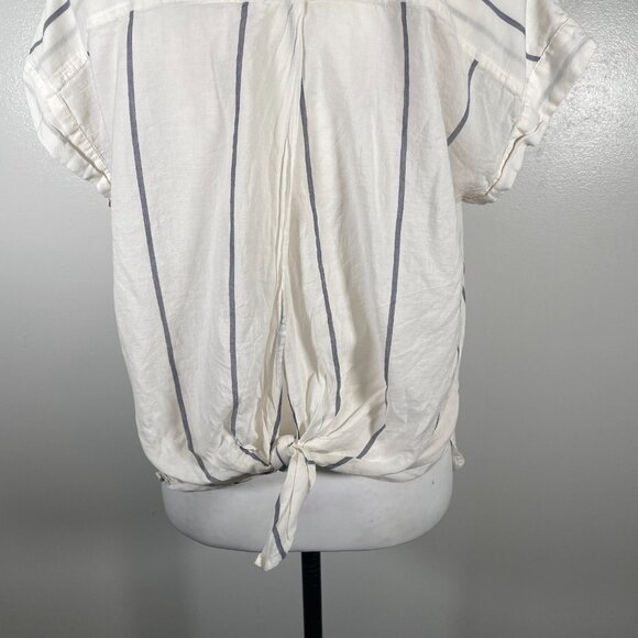 Lucky Brand Shirt Top Womens Small White Striped Cotton Collared Button Front - Picture 11 of 16